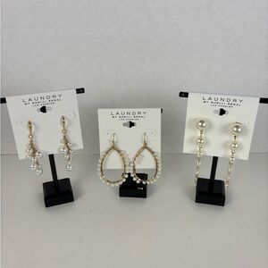 Laundry by Shelli Segal Gold and White Pearl Earring Trio